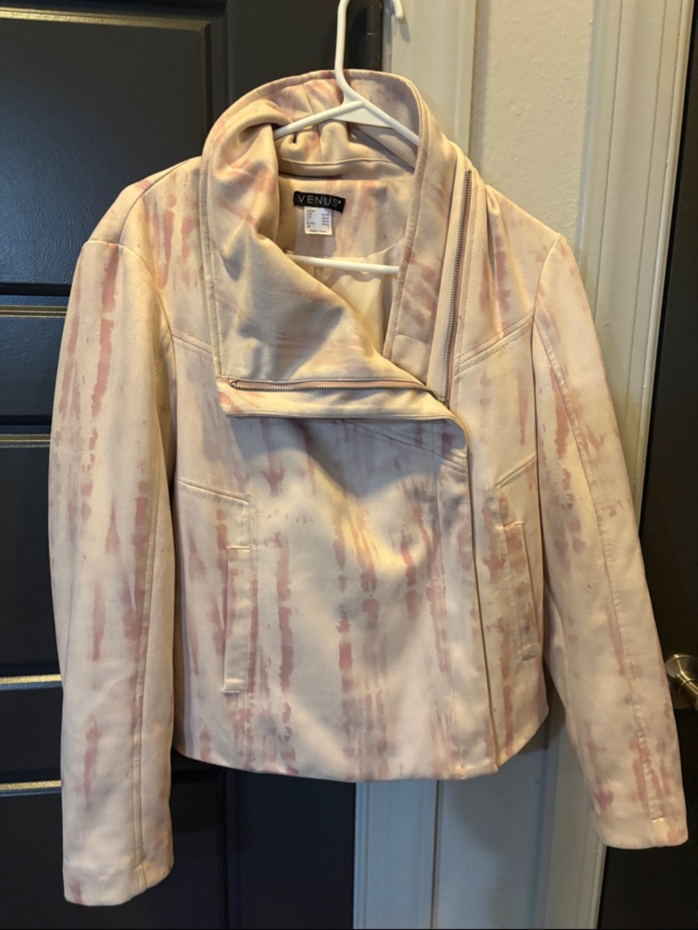 VENUS Cream and Blush Tie-Dye Moto Jacket